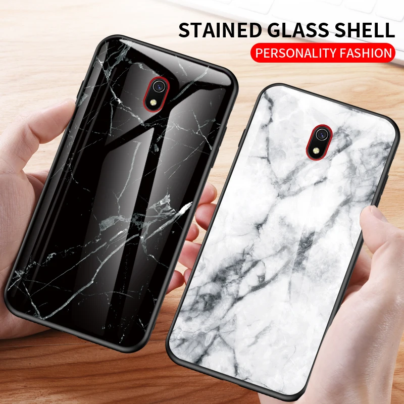 Luxury Marble Glass Phone Case For Redmi 8A Cases Hybrid Soft Silicone TPU Frame Hard Back Cover Xiaomi 8 Fundas | Мобильные