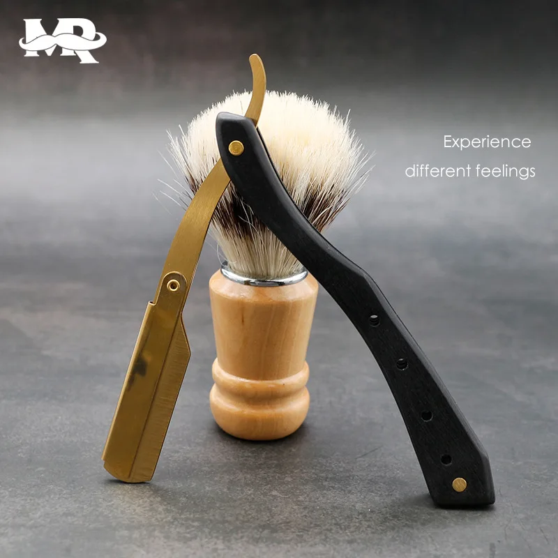 Ebony Razor Stainless Steel Knife Holder Retro Manual Folding Vintage Razor Shaving Razor Men Shaving Barber 4
