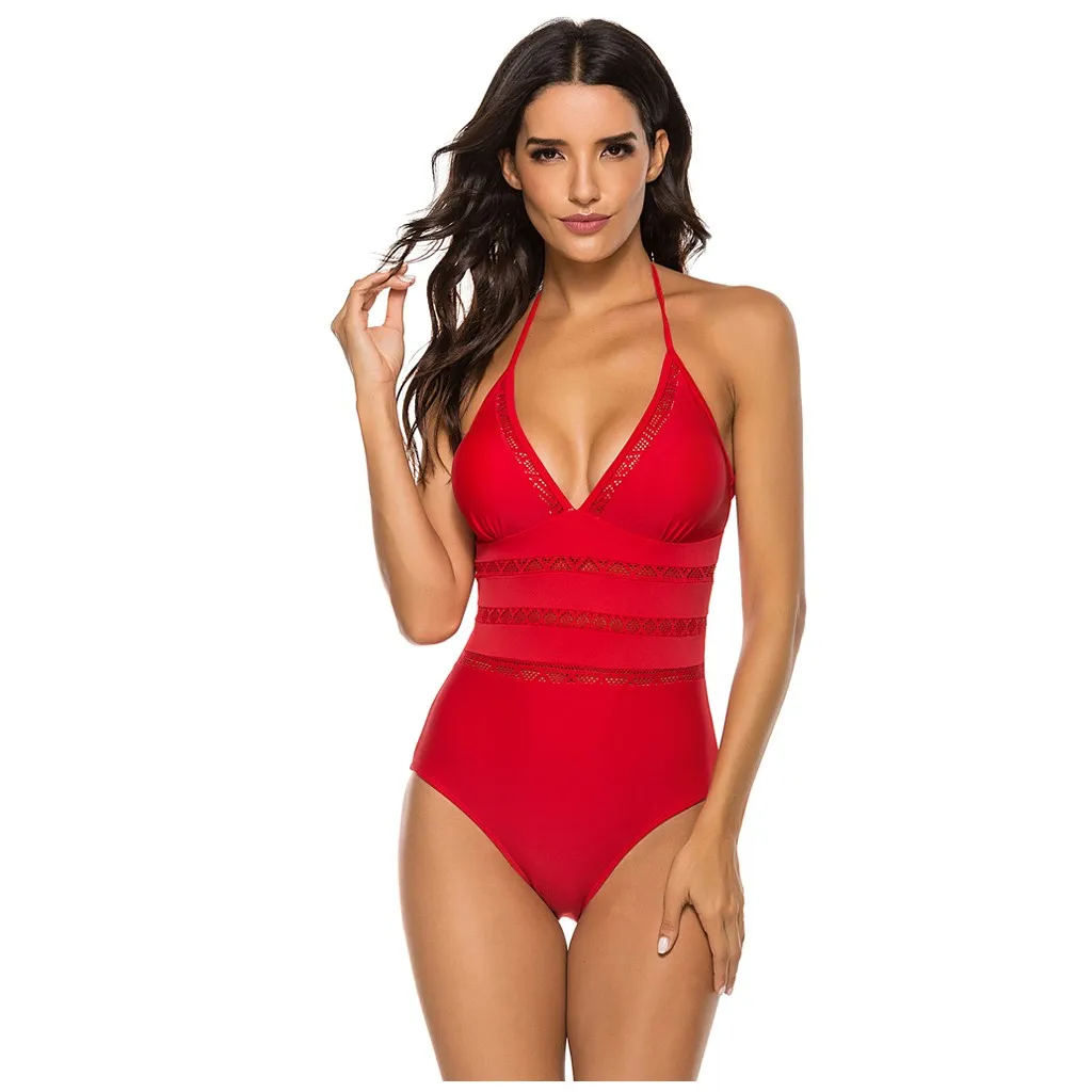 

SAGACE Sexy Brazilian Women Solid Color Cross Strap Ruffles Swimwear Bikini Set V-Neck Swimsuit Female Brazilian Biquini
