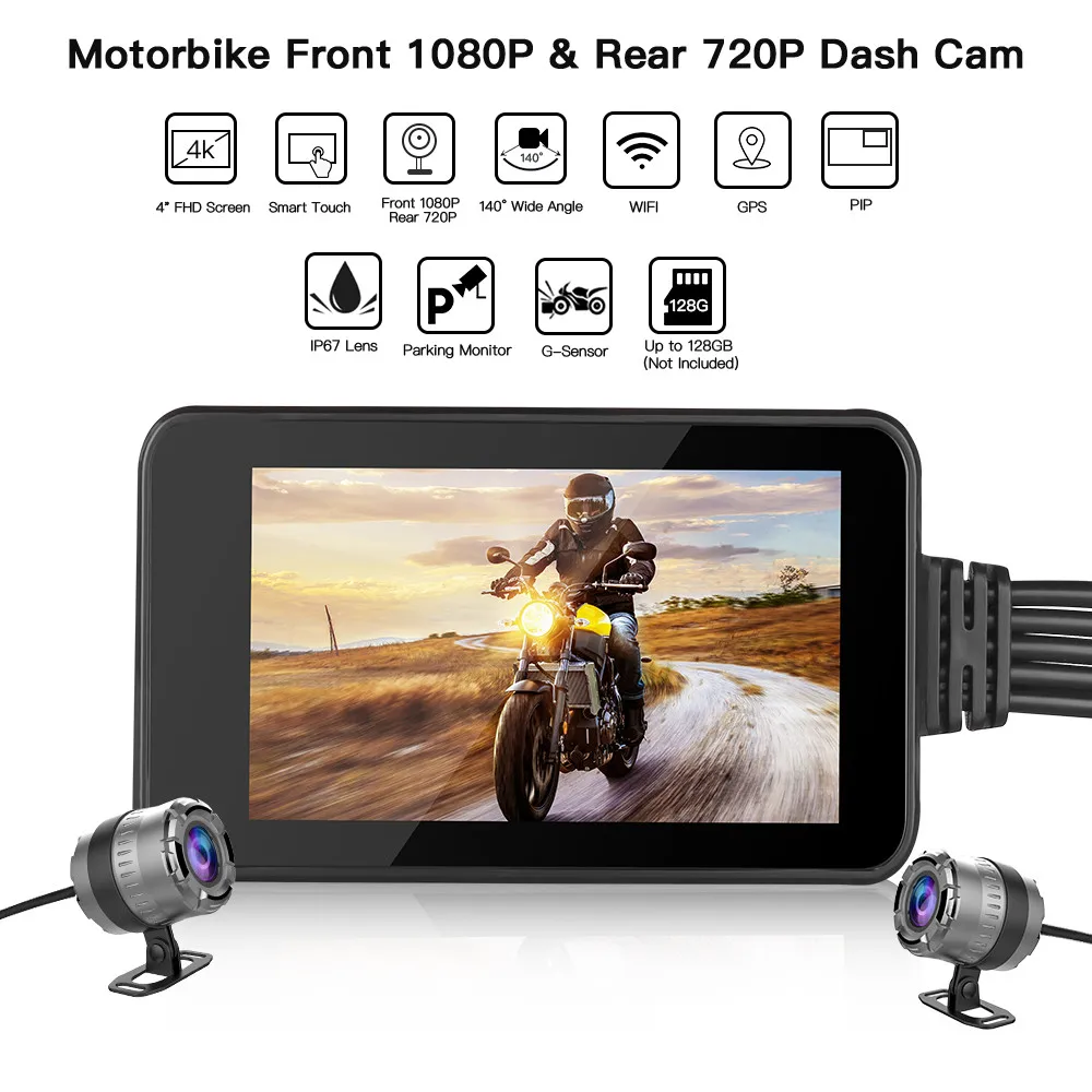

Blueskysea MT23 Waterproof Motorcycle Touch Screen Camera Moto GPS Dash Cam HD1080P Dual DVR Motorbike Dashcam WiFi Dash Camera