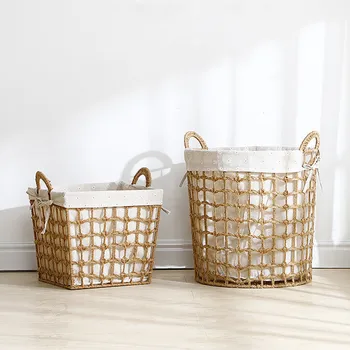 

Woven Laundry Basket Organizer Vintage Large Storage Basket Clothing Storage Sundry Underwear Toy Storage Holder for Home Hotel