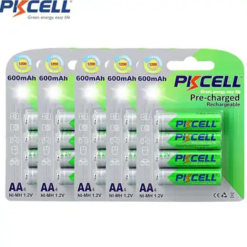 

20Pcs/5Pack PKCELL 600mAh NiMH AA 1.2V Rechargeable Battery low self dischargeable battery aa for Camera