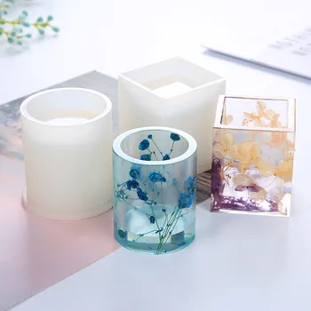 

Silicone Mold DIY Square Cube Cylinder Pen Pencil Holder Cup Mould for Making Plant Flower Pot Candle Holder