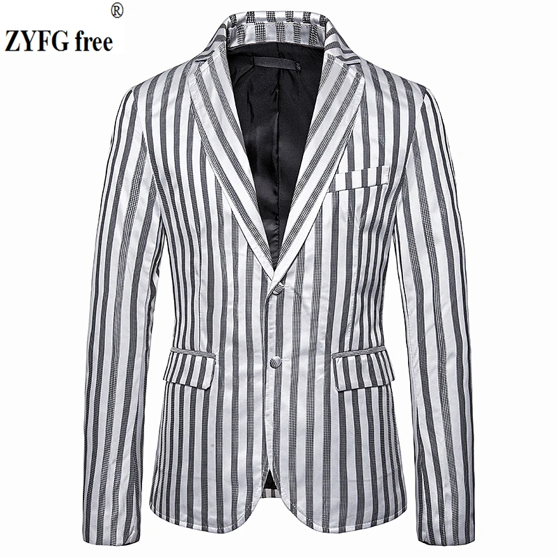 

Autumn men fashion casual Suits & Blazers Two button design suit jacket striped pattern EU size suit coat Tops