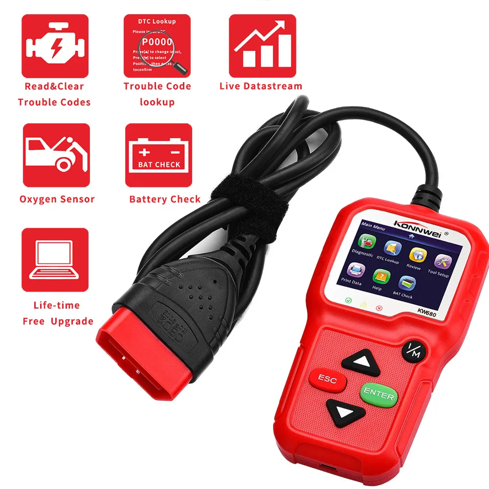 OBD2 сканер Бортовая Диагностика машины Инструмент KONNWEI KW680 чтение ясные Коды ошибок русский полный obd2 функция Автомобильный сканер