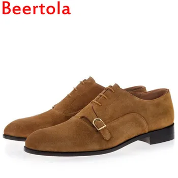 

Brand Beertola Suede Leather Men's Dress Shoes Lace-Up Comfortable Flats Bottom Shoes Men banque Shoes Masculine Big Size