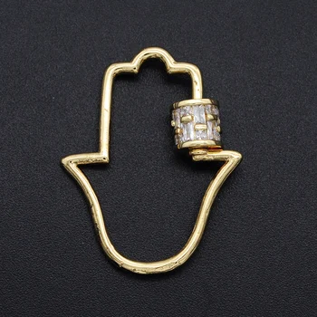

25x31mm CZ Zircon Hamsa Hand Lock Hook diy Jewelry Clasp Wholesale OEM Order Accept Factory Sale Fashion Jewellery Locks