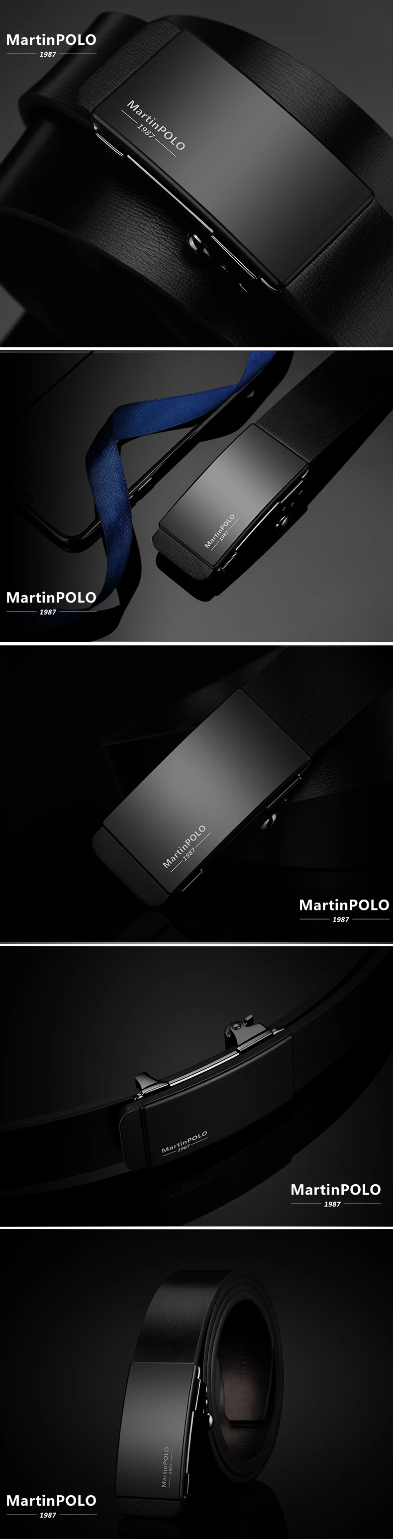 MARTINPOLO мужской ремень из натуральной кожи, роскошный ремень для мужчин, пряжка из сплава, автоматические ремни, повседневный ремень для джинсов из воловьей кожи, черный MP01101P