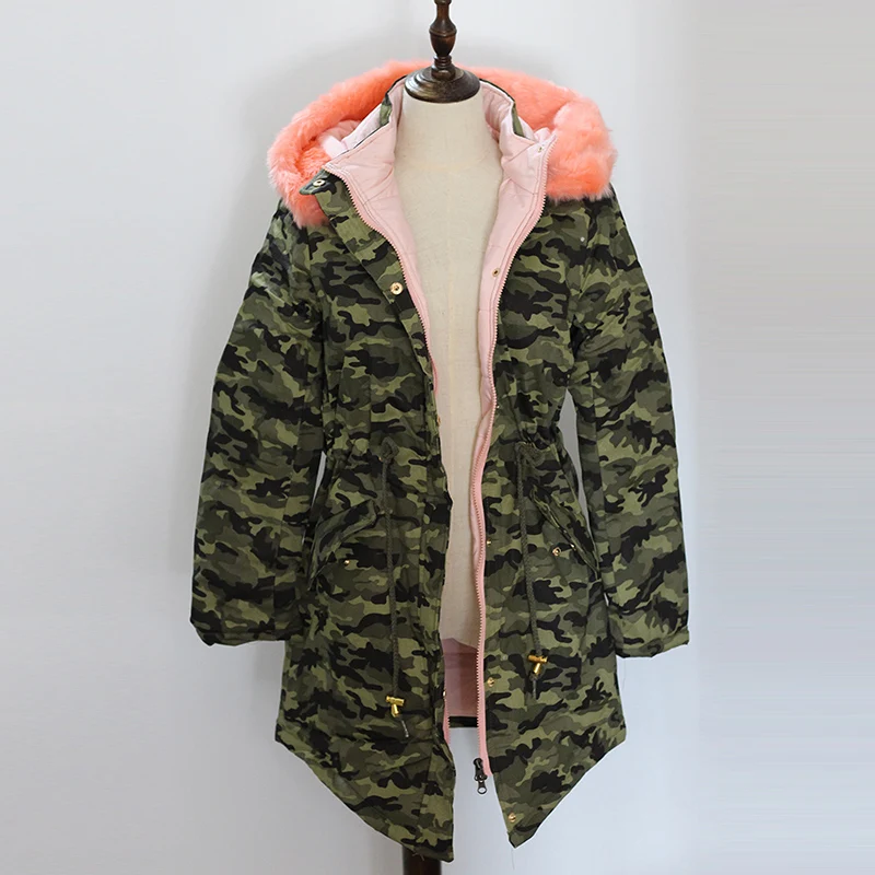 Женское камуфляжное пальто из искусственного меха с капюшоном куртка размера плюс зимнее пальто