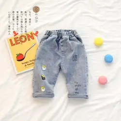 WLG/джинсы для мальчиков и девочек; детские джинсовые синие джинсы с рисунком; повседневные универсальные брюки для детей