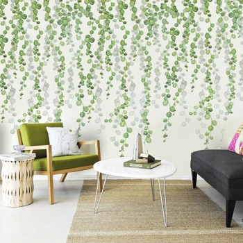 

Fresh Green Leaves Plant Wall Stickers Home Decor PVC Wallpaper Living Room Kids Bedroom Glass Wall Stickers Mural Art Decals