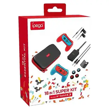 

Ipega 18 In 1 Accessory Set for Switch Gamepad/Tf Card Case/Thumb Stick Cap/Protect Cover/Earphone/Mic Converter/Storag