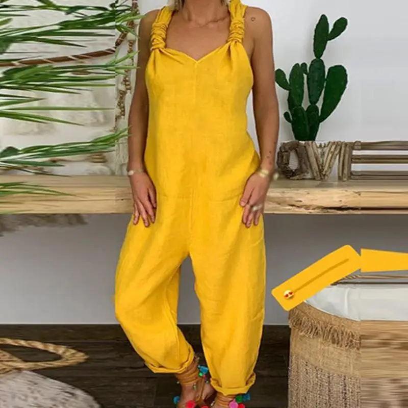 

Womens Jumpsuits Beach Casual Plus Size Summer Sleeveless Rompers Fashion Holiday Solid Color Overalls Wide Leg Playsuit