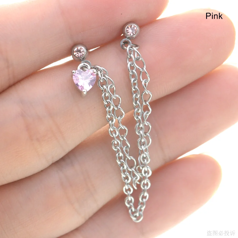 Stainless Steel Tassel Earrings Ear Piercing Dangle Jewelry 1Pc Zircon Heart Tragus Helix Piercing Lobe Stud piercing jewelry,body piercing jewelry,body jewelry,ear piercing jewelry