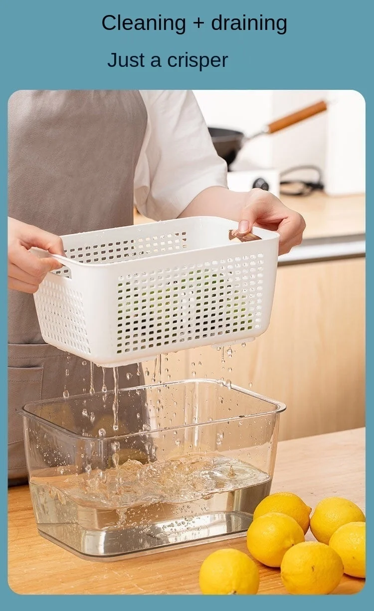 New Refrigerator Fresh Box Creative Drain Fruit And Vegetable Storage Box Double Sealed Kitchen Drain Basket