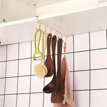 

new Iron 6 Hooks Cup Holder Hanging Bathroom Hanger Kitchen Organizer Cabinet Door Shelf Removed Storage NX00226
