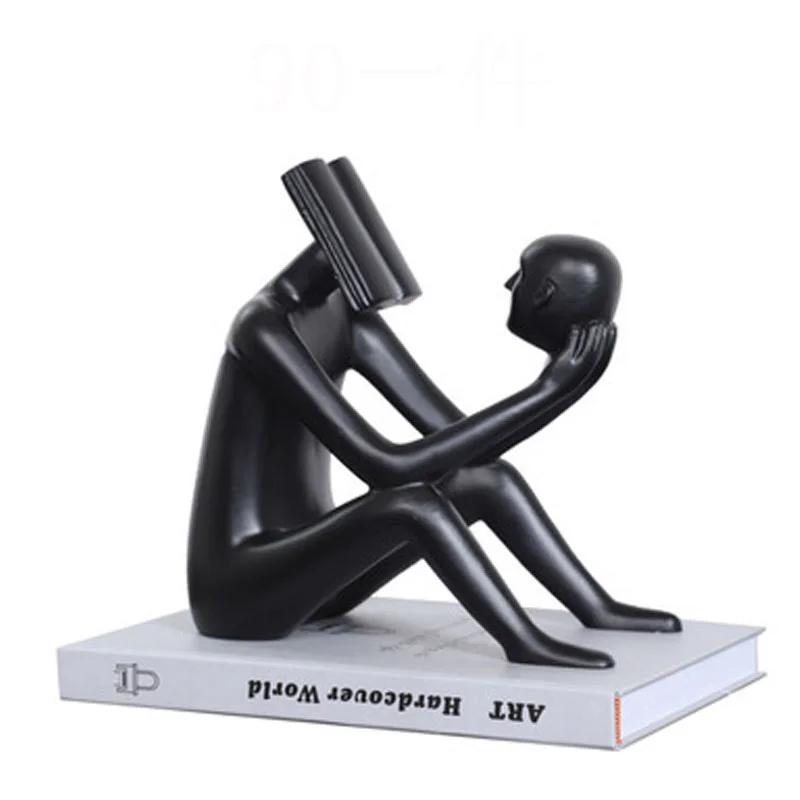 

Modern Black White Sitting Figure Reading Book Resin Decoration Home Livingroom Sculpture Crafts Study Room Figurines Ornaments