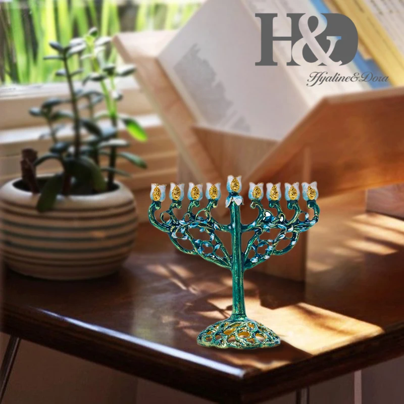 H&D, ручная роспись, Hanukkah Menorah, Еврейская лампа, 9 веток, Джерузалем, еврейский подсвечник, Chanukah, подсвечники, украшение