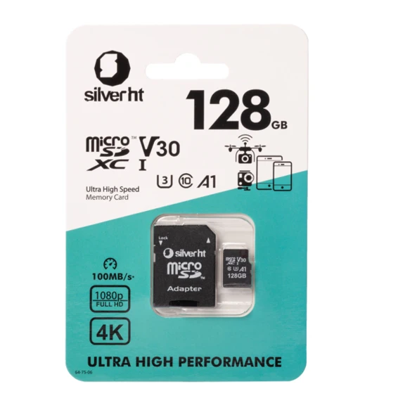 Карта Micro SD SilverHT класс 10 U3 128 ГБ чтение/запись 100/V30 | Компьютеры и офис