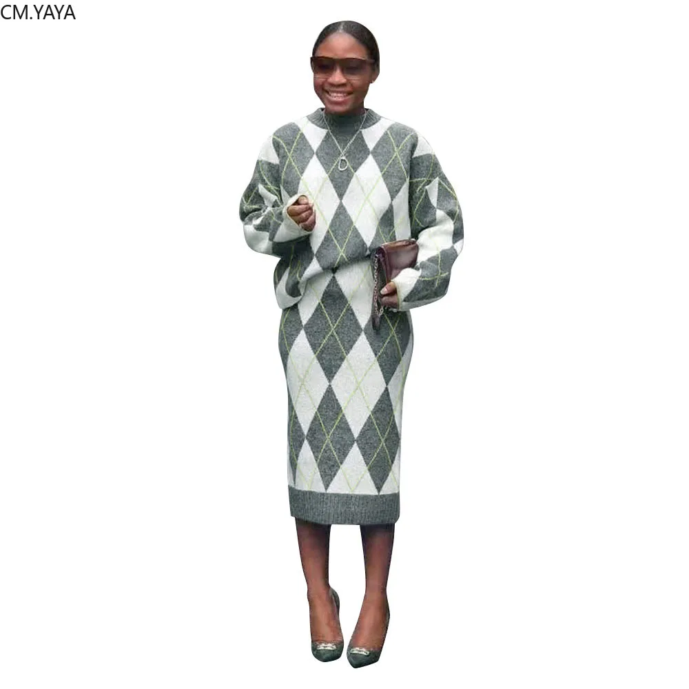 

Winter Women Set Full Sleeve Plaid Print Tracksuit Tops Skirts Suit Two Piece Set Night Club Sportswear Fitness Street GL6292