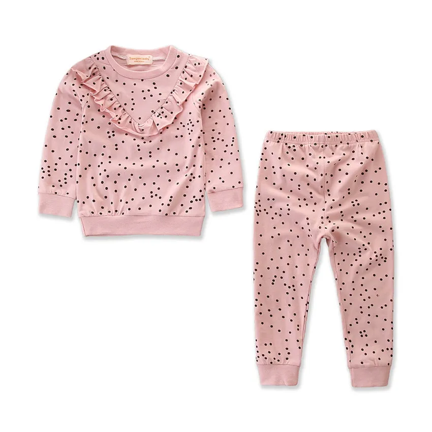 

2019 New Autumn Spring Baby Girls Tracksuit 2pcs Children Kids Clothing Set Sweatshirt Jumper+Pants Polka Dots Cotton Outfit
