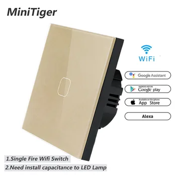 

Minitiger EU/UK WIFI Smart Touch Switch APP Wireless Remote Light Wall Switch Crystal Glass Panel Work With Alexa / Google Home