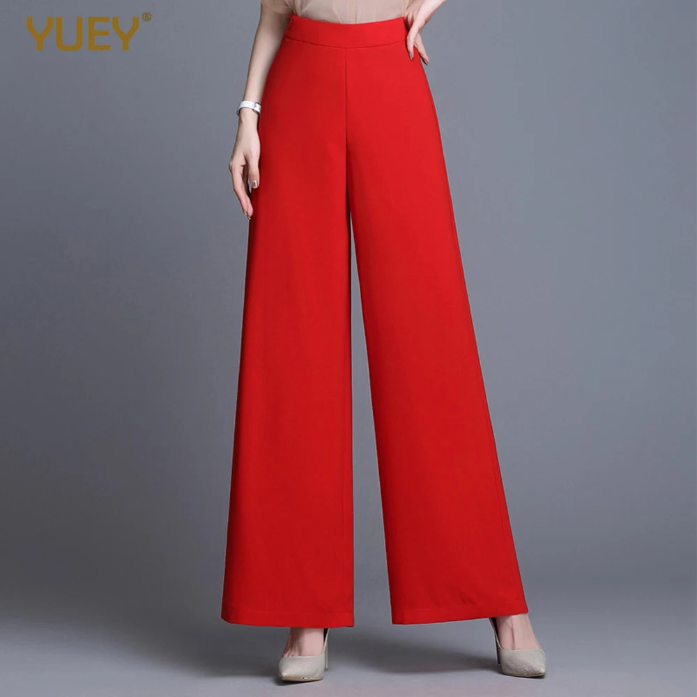 YUEY 2020 Summer New OL Elegant Women's Baggy Chiffon Wide Leg Pants Straight Flat Thin High Waist Plus Size White Red M to 6XL YUEY 2020 Summer New OL Elegant Women's Baggy Chiffon Wide Leg Pants Straight Flat Thin High Waist Plus Size White Red M to 6XL