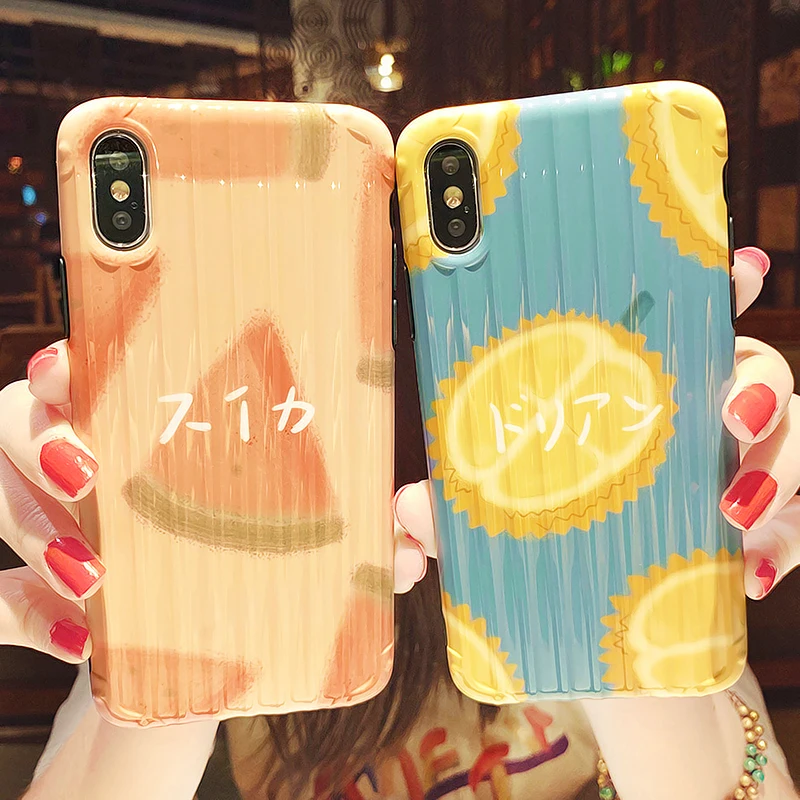 

Cute Watermelon Durian Fruit Case For iPhone X XR XS Max Silicone Cover Lovely Watermelon Luxury IMD Soft TPU Glossy Phone Cases