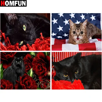 

HOMFUN Full Square/Round Drill 5D DIY Diamond Painting "Animal cat flower" 3D Diamond Embroidery Cross Stitch Home Decor Gift