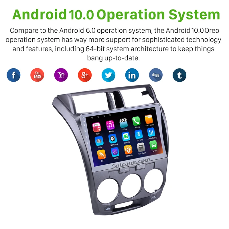 Seicane 10.1 Inch 2Din Android 10.0 Quad-Core Car Radio GPS Multimedia Player For 2011 2012 2013 2014 2015 2016 Honda CITY
