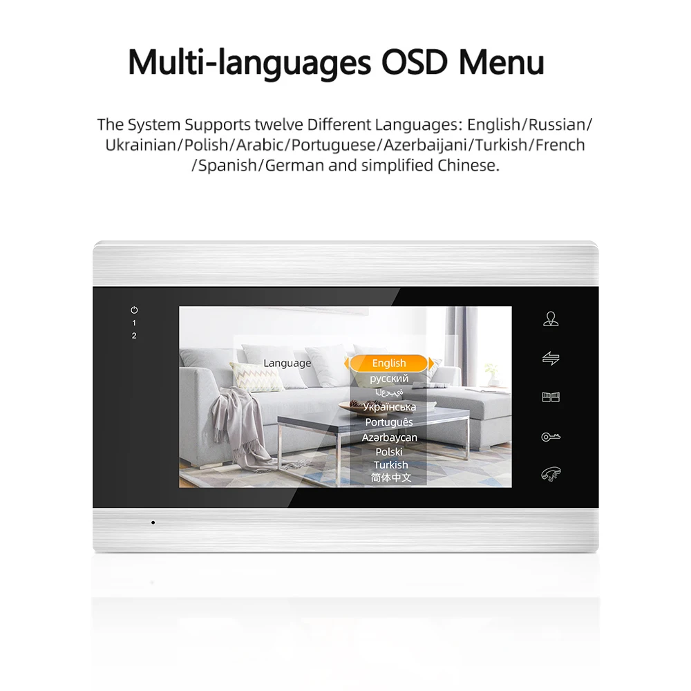 multiple languages indoor monitor 7 inch