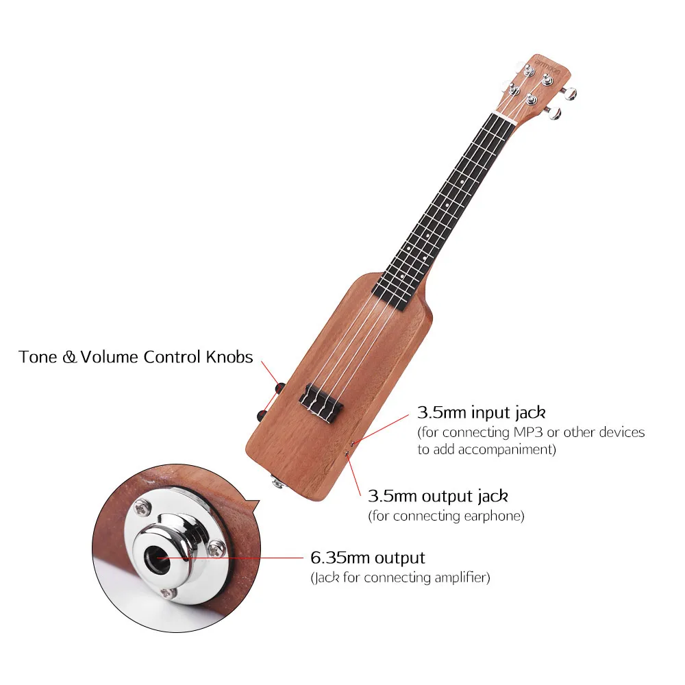 

Hot New Creative Bottle Shape 23" Solid Wood Okoume Electric Ukulele Ukelele Uke Kit with Tuner Carrying Bag 3.5mm Audio Cable