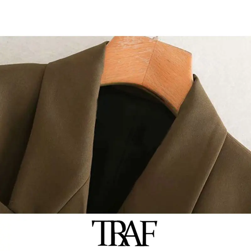 TRAF, Женская винтажная стильная офисная одежда, двубортный Блейзер, модное пальто с длинным рукавом, женская верхняя одежда, шикарные короткие Стильные топы
