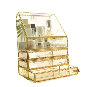 

Dressing Table Glass Manual Drawer Type Jewelry Dust Proof Houses Laminated Square Jars Set Simple Storage Box