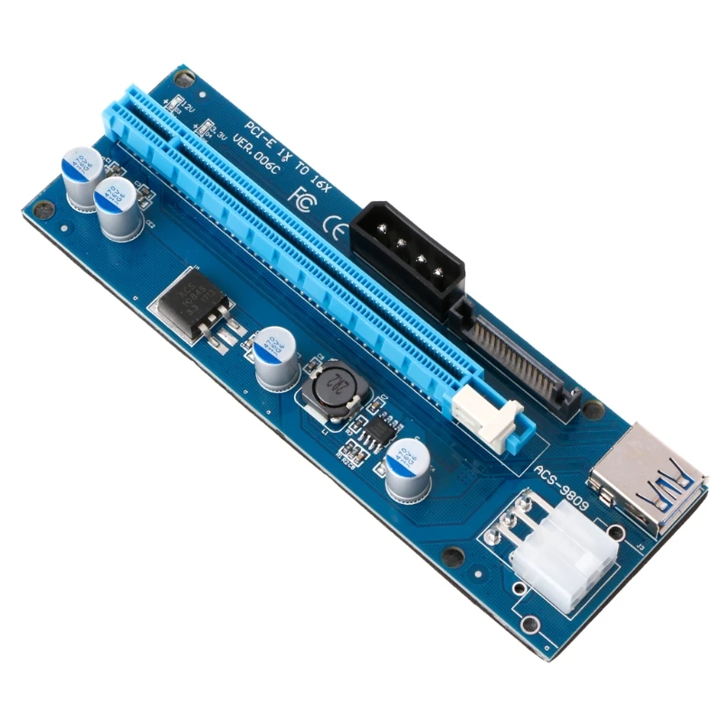 Компьютерная шина PCI-E 1X для 16X переходная карта с светодиодный свет USB3.0 кабель SATA 4/6Pin Питание