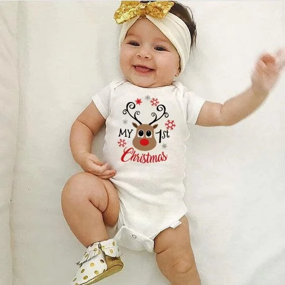 

My First Christmas Baby Rompers Baby Christmas Party Dress Newborn Cotton Toddler Jumpsuit Funny Short Sleeve Playsuit