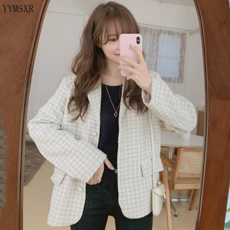 

Temperament Lady Blazer Coat 2019 new autumn and winter checked woolen women's jacket tops High quality fashion small suit