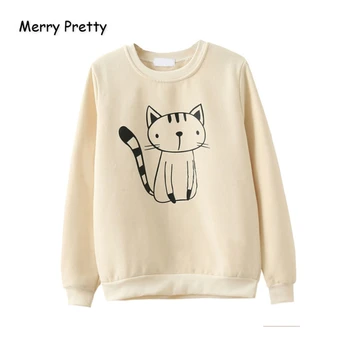 

MERRY PRETTY Women's Harajuku Hoodies Sweatshirts Cartoon Cat Print Pullovers Winter Long Sleeve O-Neck Plus Velvet Tracksuit