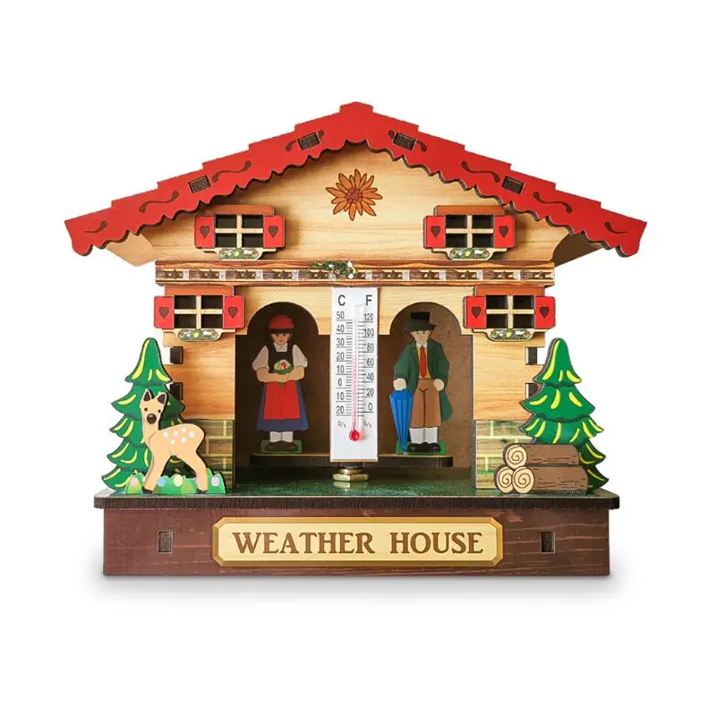 Creative Wooden House Barometer Thermometer Wall Mounted Weather Hygrometer Home Decoration 