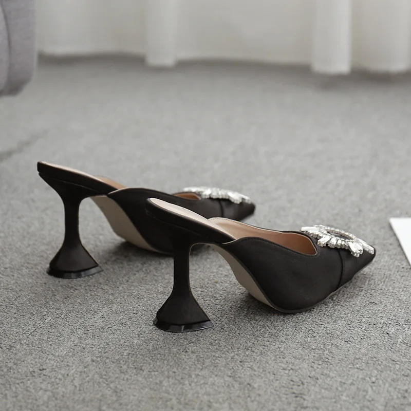 LTARTA Sunflower Rhinestone Stiletto Pointed-Toe 35 41 Large Size High Heels Slippers Black Blue Kitttn Heels Pumps JXQ