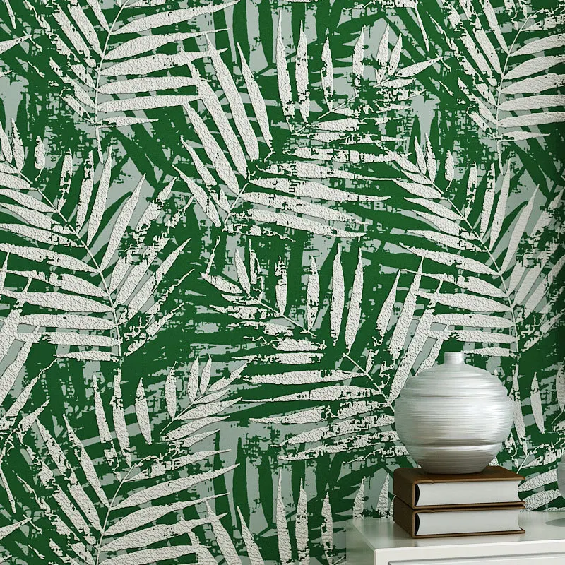 

Roll Leaf Wallpaper Palm 3d Embossed Suede Leather Tropical Leaf Flock Wall Paper Design For Background Walls Mural 4 Colors