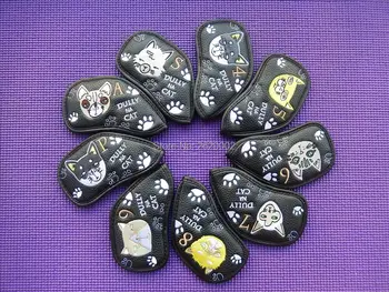 

DULLY NA CAT Golf Irons Headcovers PU Leather Golf Iron Set Covers #4-9PAS/ set