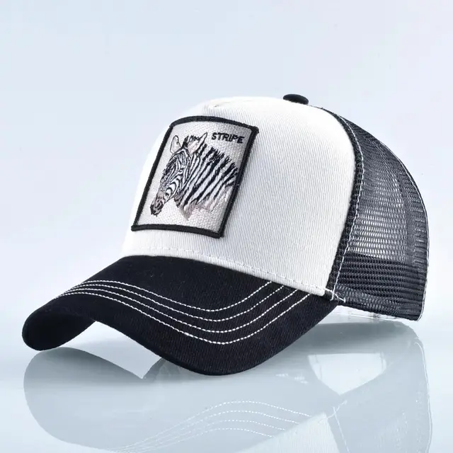 Fashion Animals Embroidery Baseball Caps Men Women Snapback Hip Hop Hat Summer Breathable Mesh Sun Gorras Unisex Streetwear Bone White Zebra