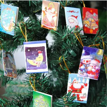 

New Lovely Mini Christmas Greeting Card pendant to Hang on Tree Decor Hanging Wishing Card Decorative supplies 12Pcs/Set