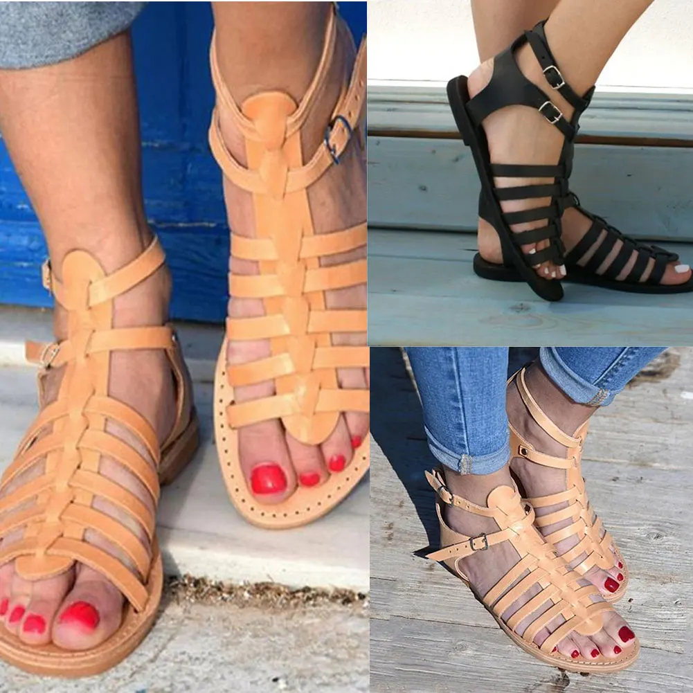 

Ladies Strappy Gladiator Flat Womens Sandals Summer Holiday Beach Shoes Soft and Comfortable Beach Dress Sandals For Girls Shoes
