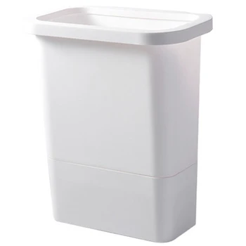 

12L Kitchen Trash Can for Cabinet Door Trash Bin Plastic Waste Bin with Garbage Bag Storage Box Kitchen Compost Caddy-White-B