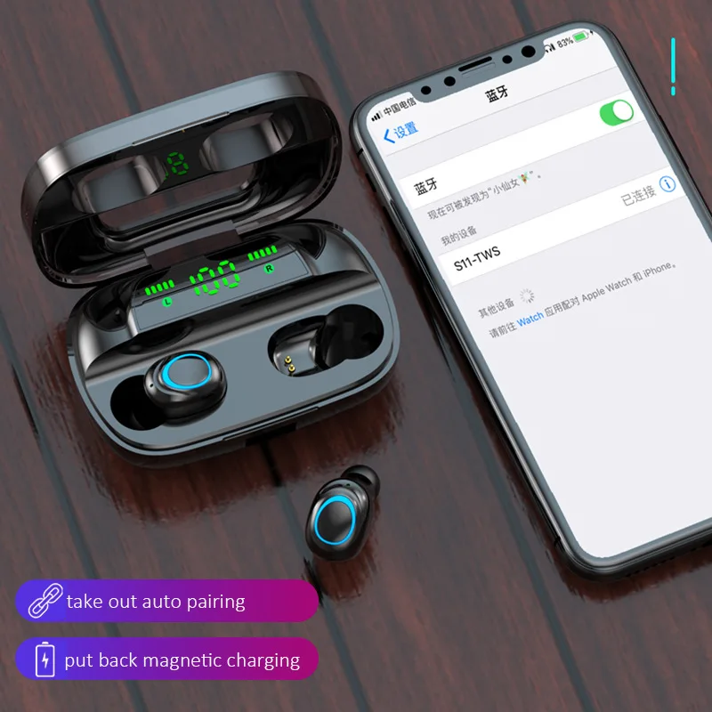 3500mah Wireless Bluetooth Earphone Headphones Sport Gaming Headset Noise Earbuds with Mic for iPhone Xiaomi Charge Box