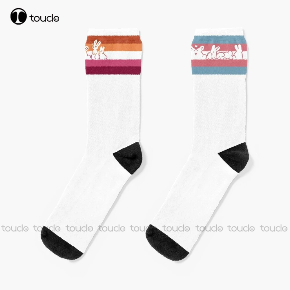 Trans Lesbian Pride Rabbits Socks Slouchy Socks For Women Personalized Custom Unisex Adult Teen Youth Socks 360° Digital Print|Socks| -