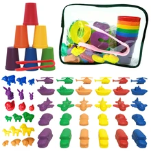 1 set Baby Zählen Tier & Transport Mit Stapeln Tasse Clip Montessori Regenbogen Passende Spiel Digitale Bildung Farbe Sortierung Spielzeug