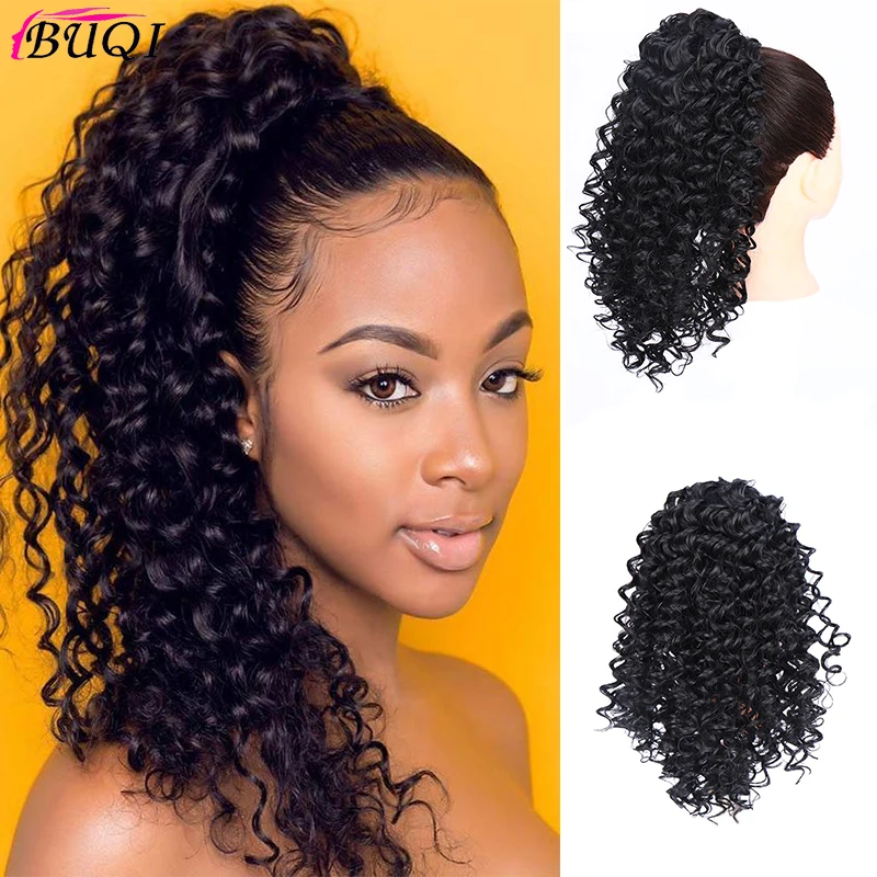 Buqi Long Afro Kinky Drawstring 12 Synthetic Clip In Warp